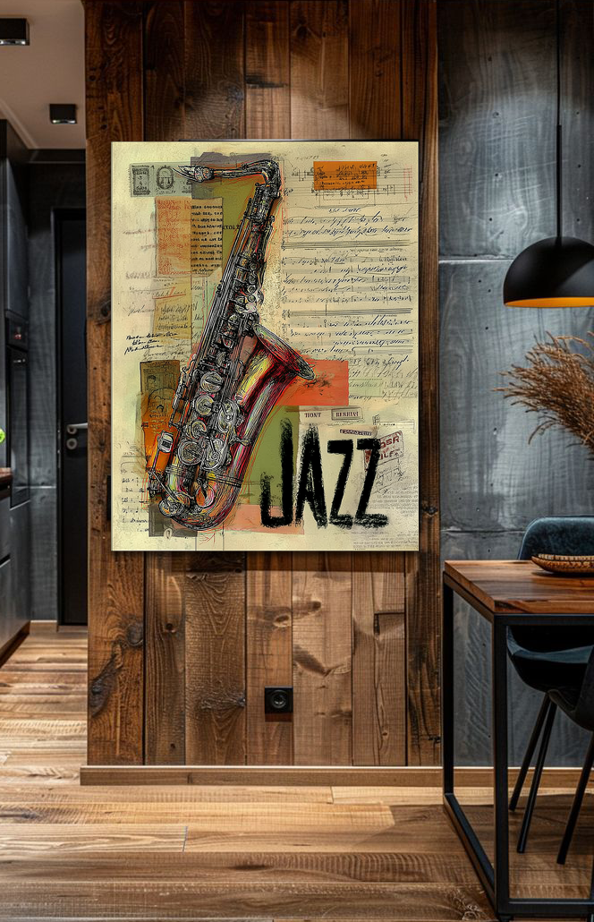 Vintage Jazz Saxophone – Mixed Media Collage Wall Art