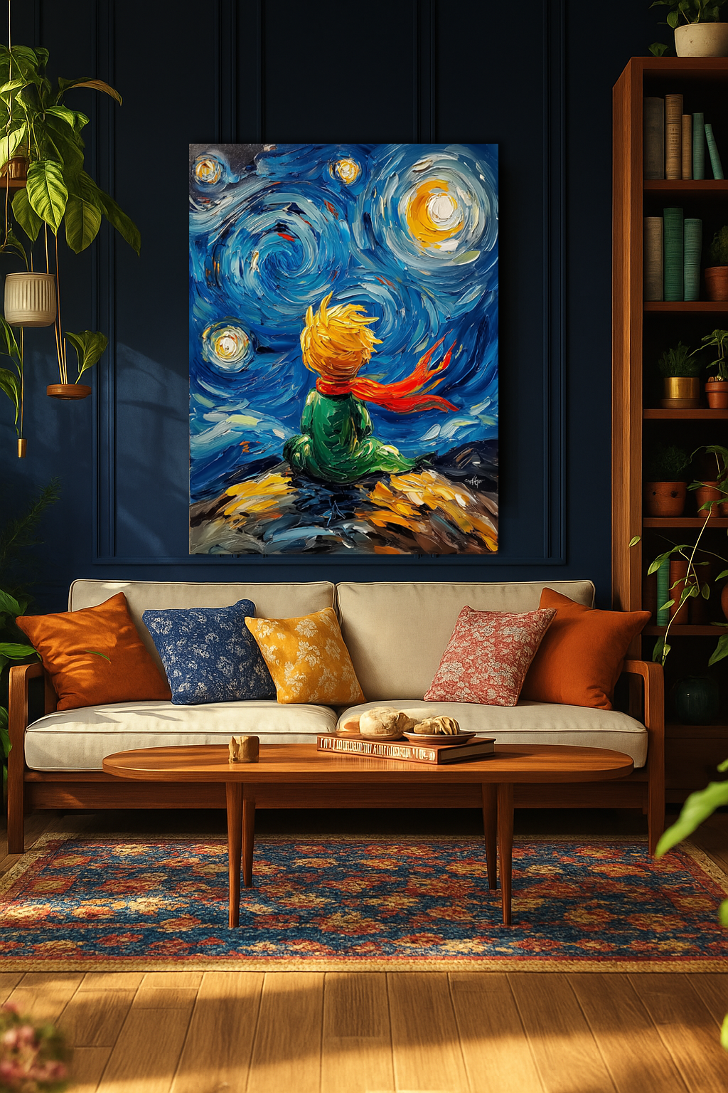 The Little Prince under Starry Night – Oil Painting