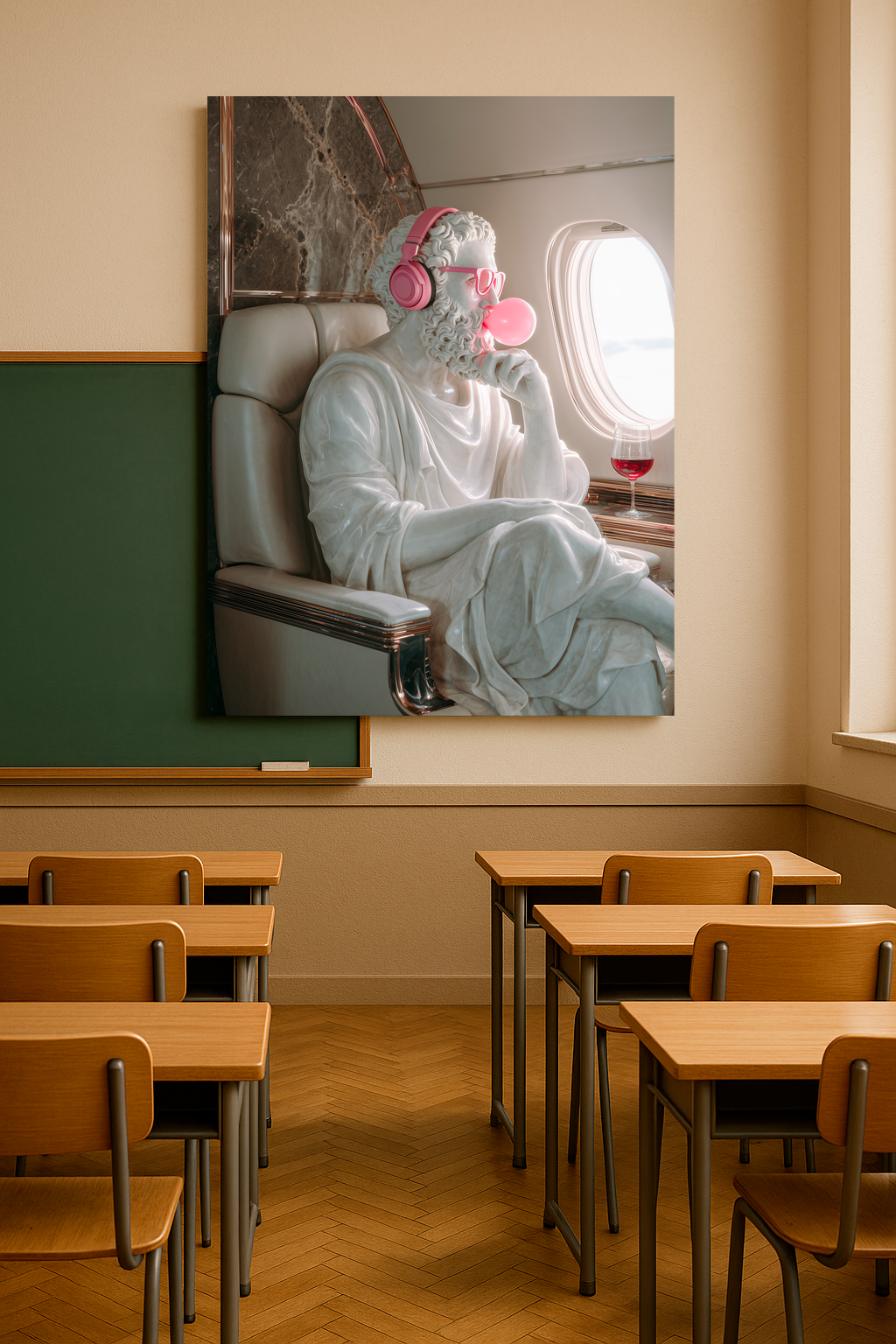 "First Class Philosophy" — Greek Statue with Headphones