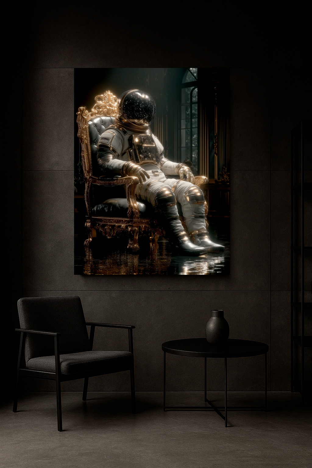 Cosmic Throne – Hyperrealistic Astronaut Wall Art