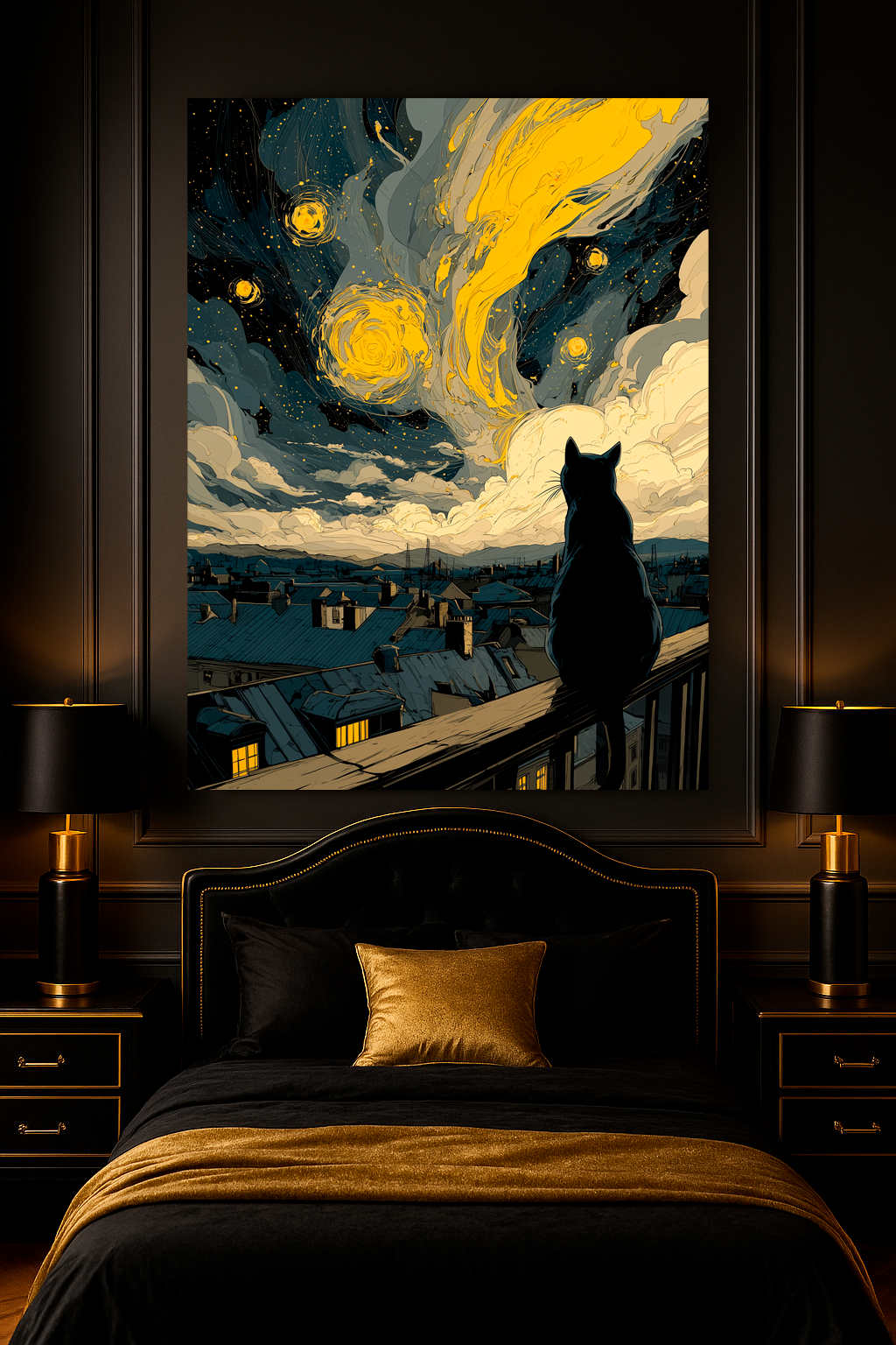 "City of Stars" — Night Cat & Swirling Sky
