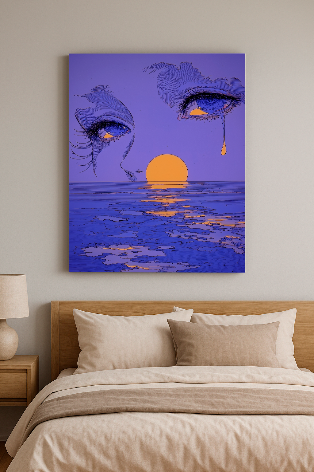 “Tears of Dusk” — Surreal Sunset & Eyes Illustration