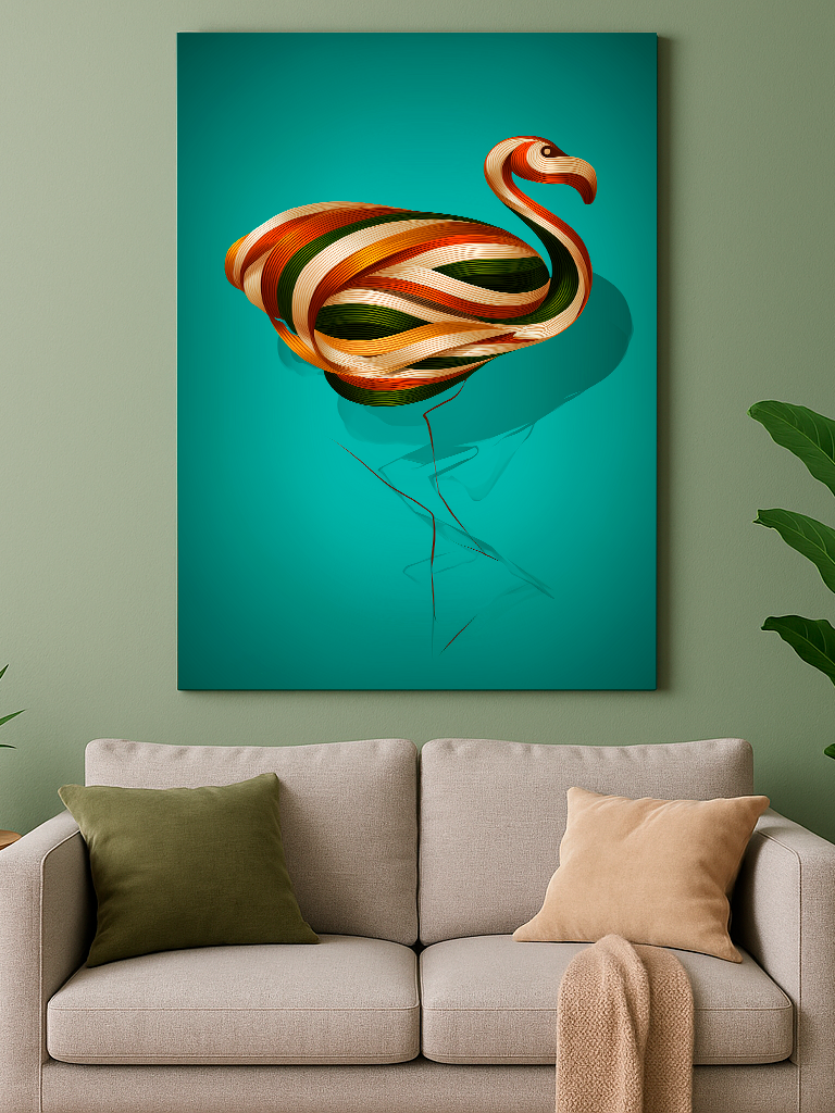 “Ribbon Flamingo” — Stylized Line Art Bird