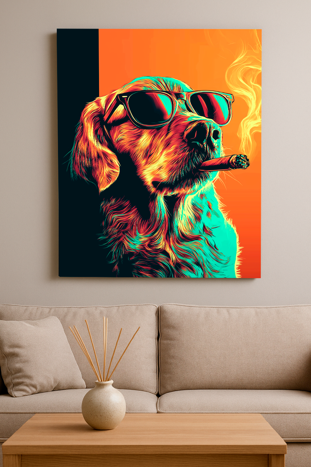 Cool Dog with Cigar – Neon Pop Art