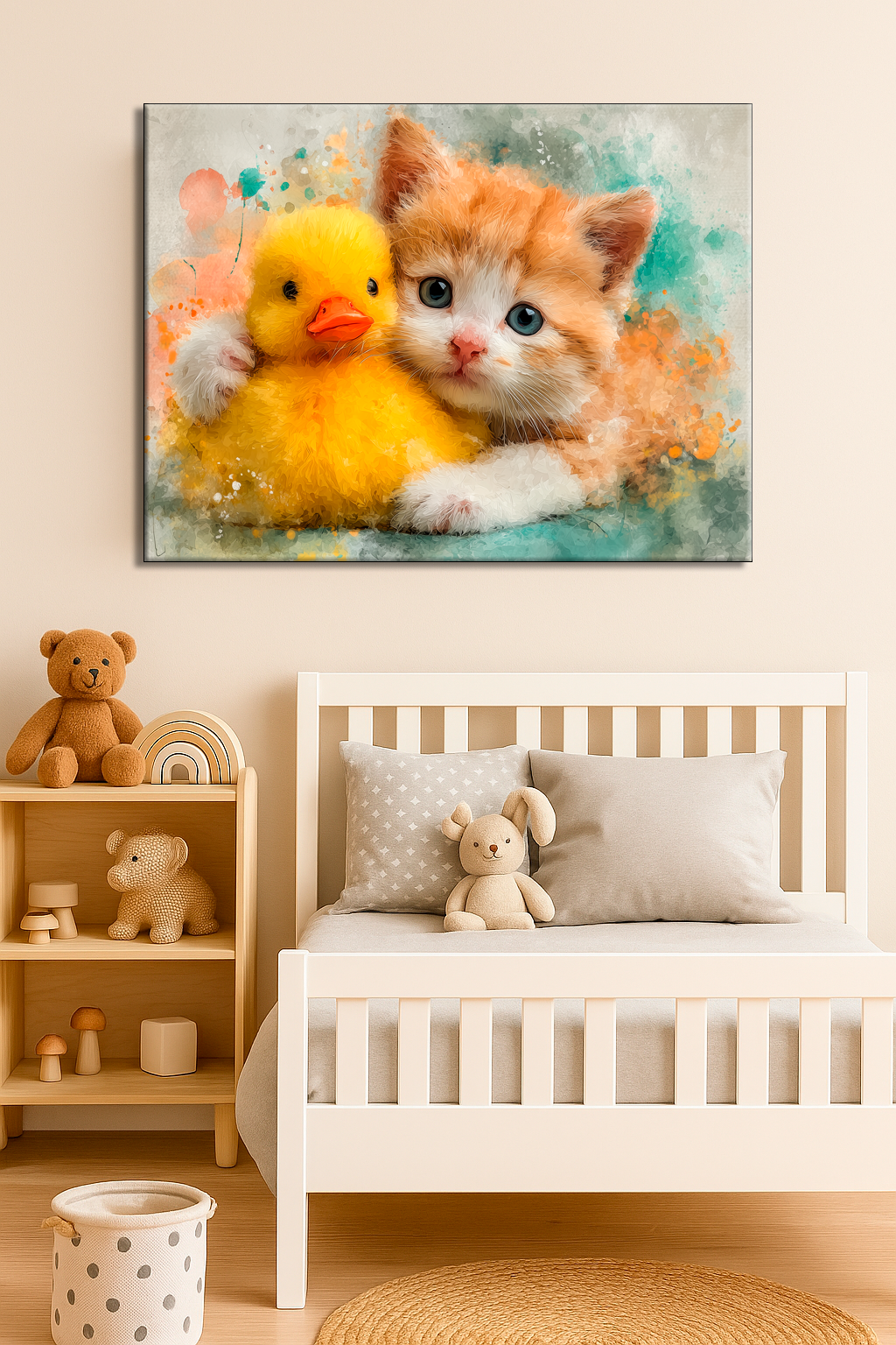 Kitten and Duck Watercolor Print