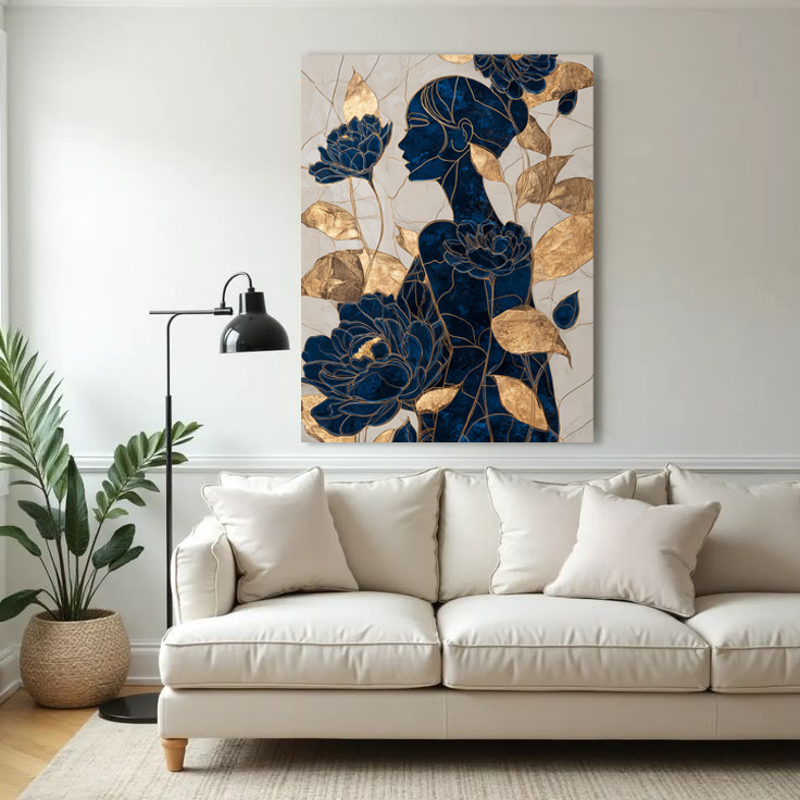 Golden Silhouette in Bloom – Modern Abstract Floral Wall Art