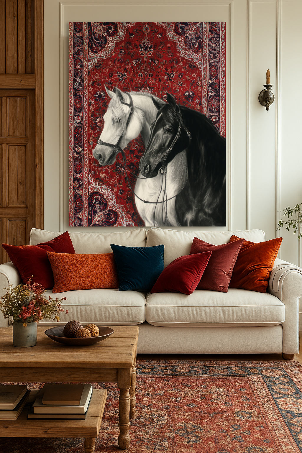 Elegance in Contrast – Black & White Horses Wall Art