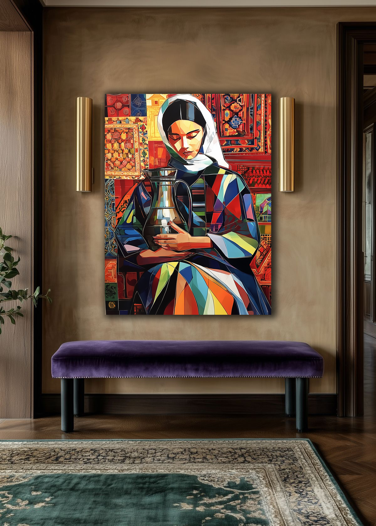 Woman with Jug – Colorful Cubist Oil Painting