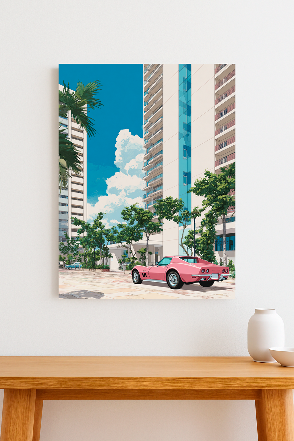 City Pop Summer — Pink Corvette by the Tower