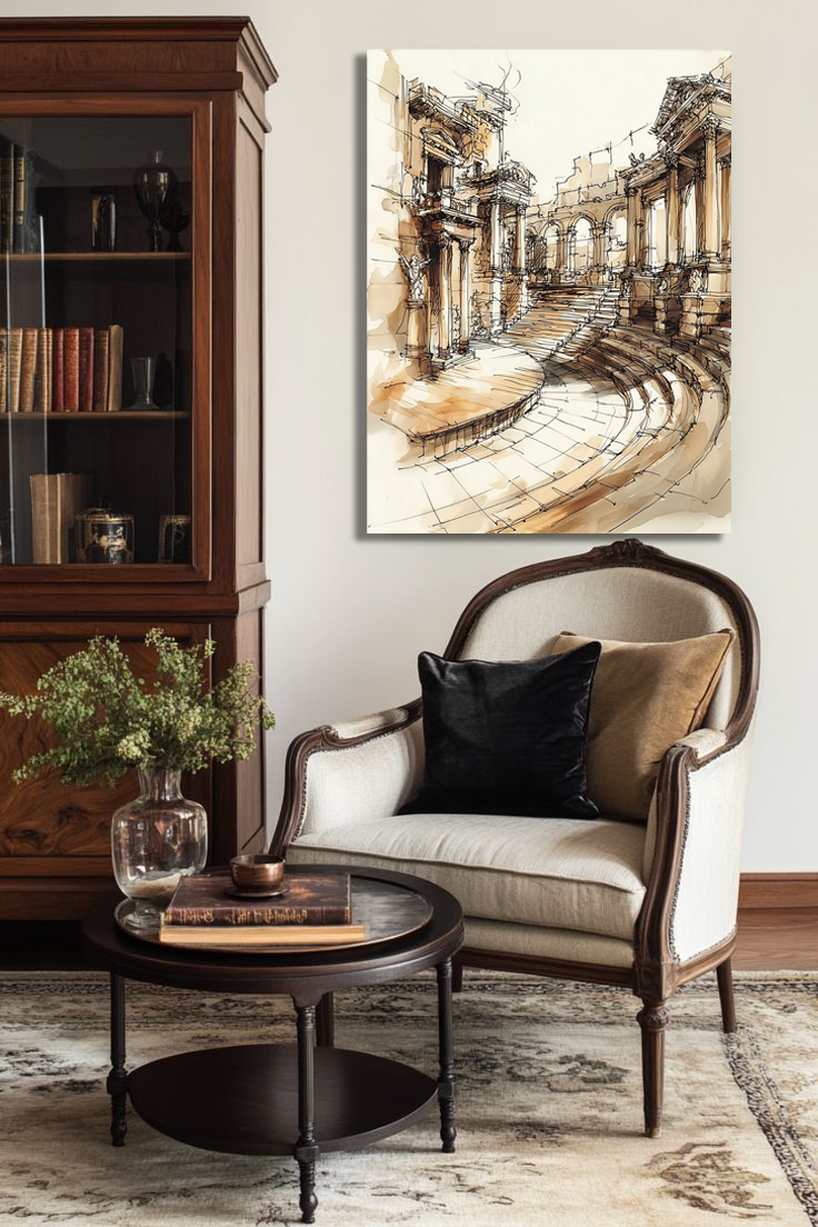 Ancient Roman Amphitheater Sketch – Architectural Art Print