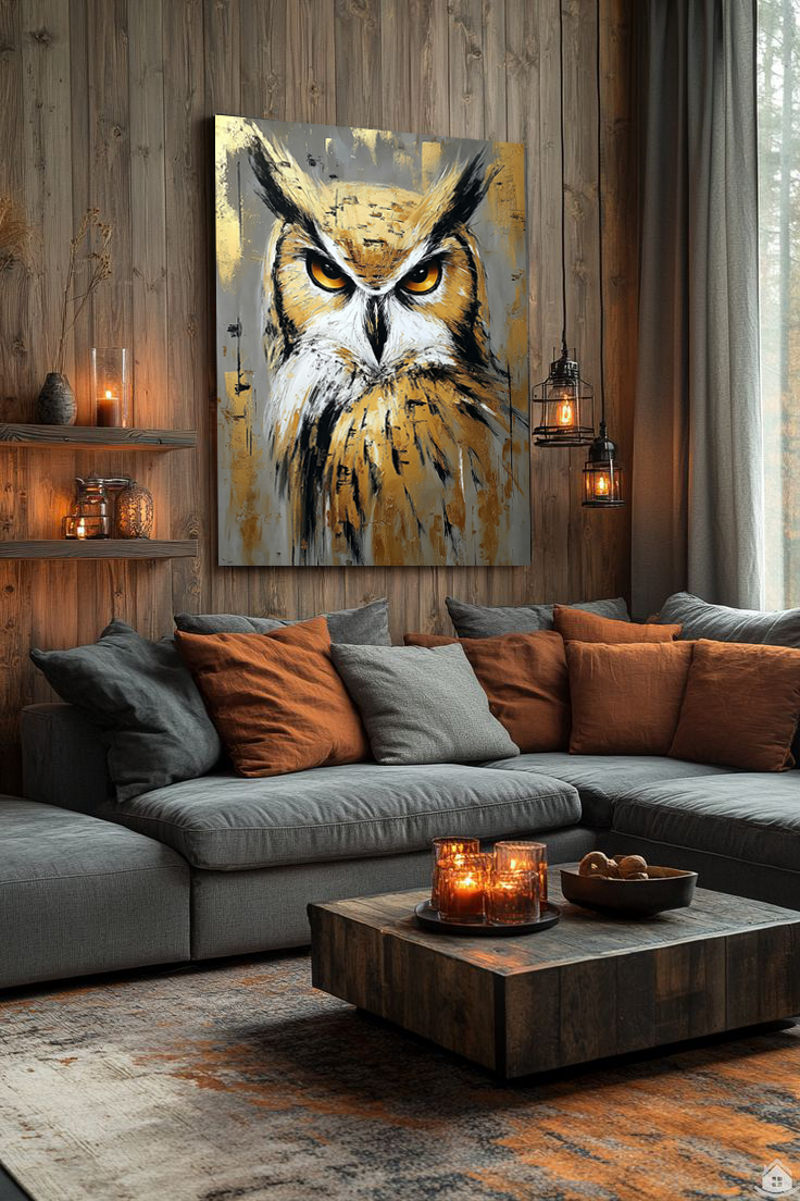 Golden Gaze Owl – Abstract Modern Wildlife Painting