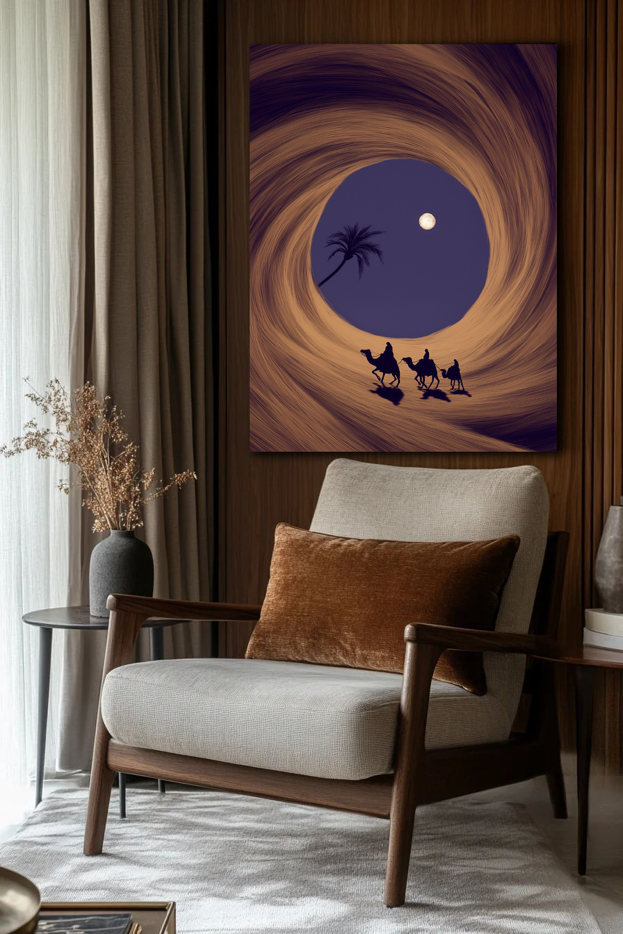 Desert Moon Caravan – Surreal Sand Tunnel Wall Art