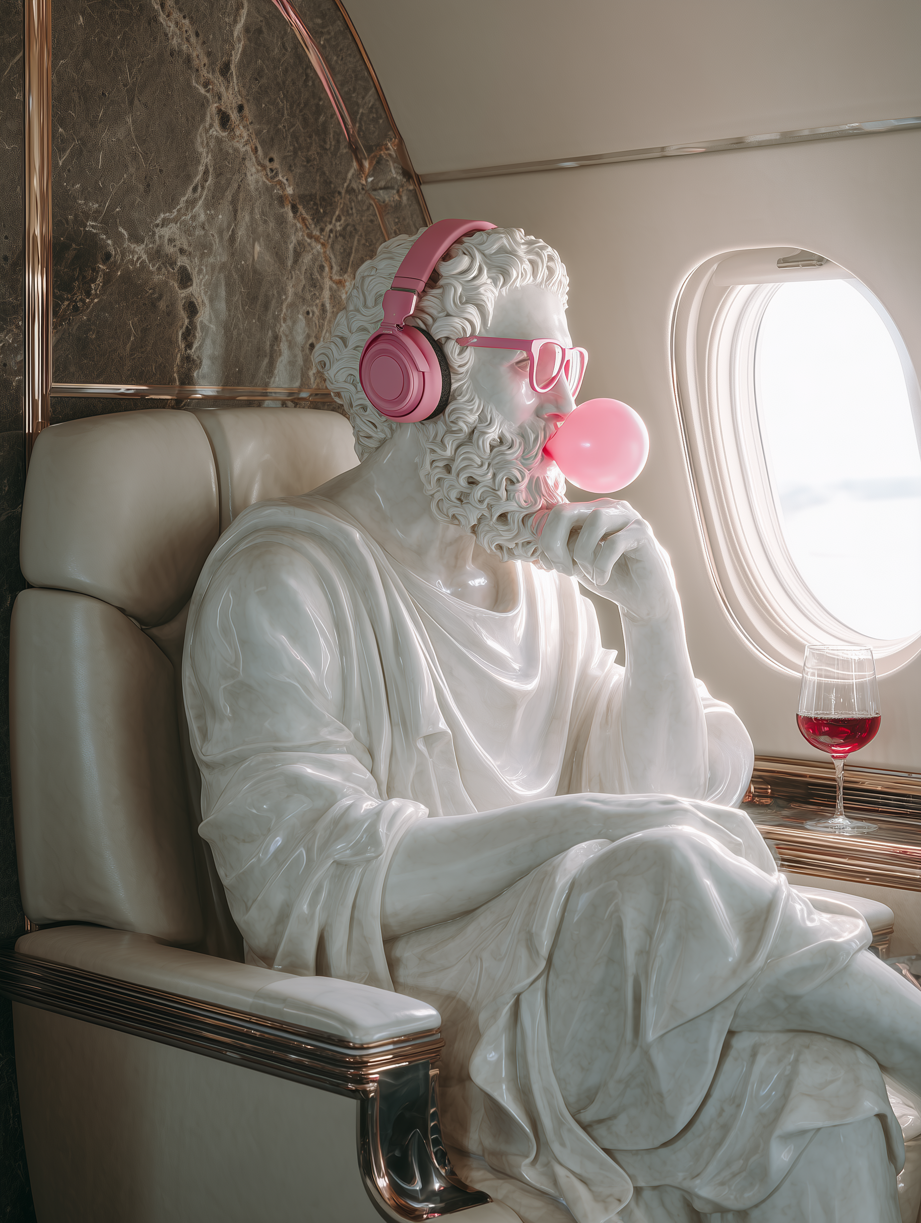 "First Class Philosophy" — Greek Statue with Headphones