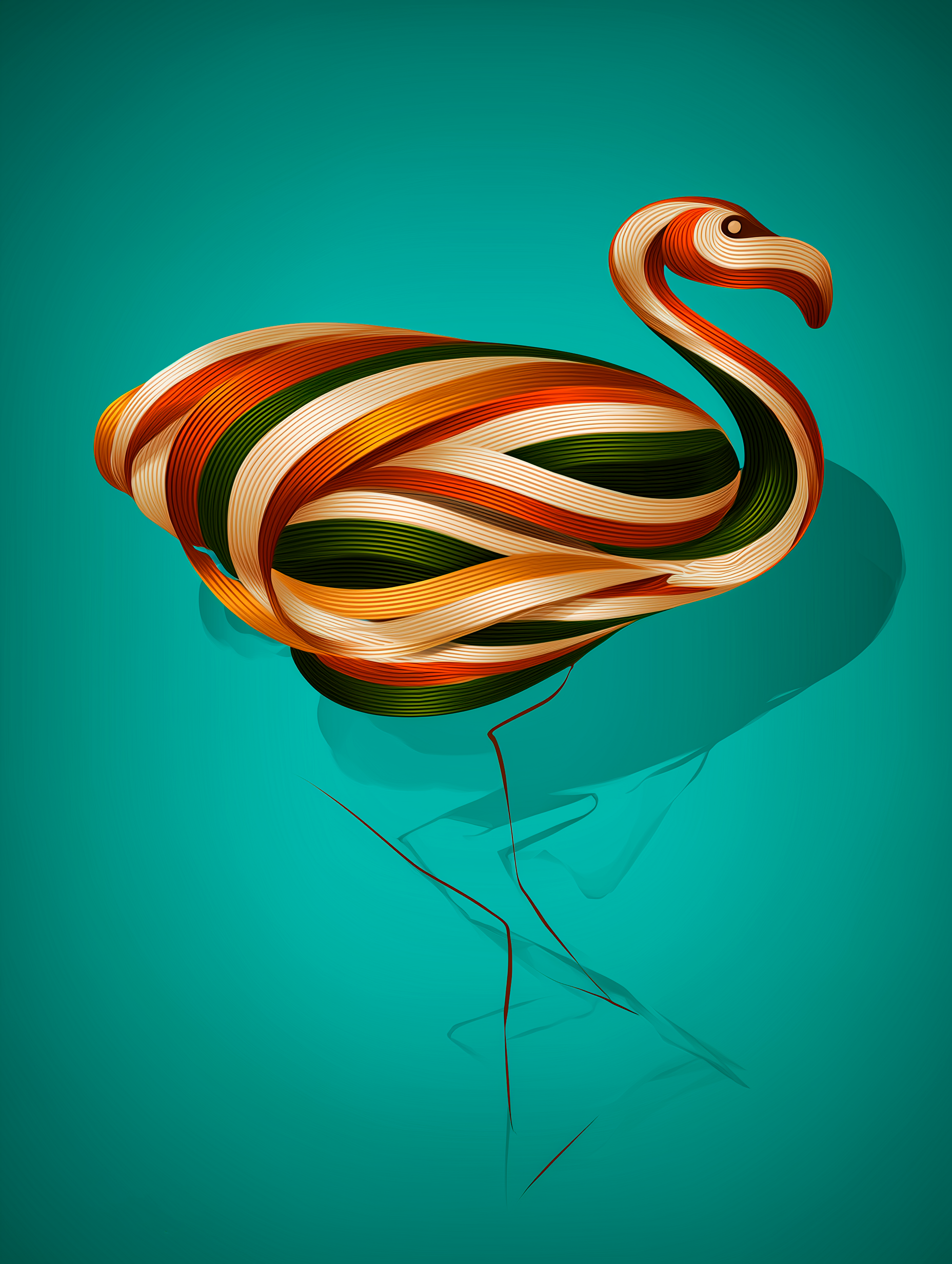 “Ribbon Flamingo” — Stylized Line Art Bird