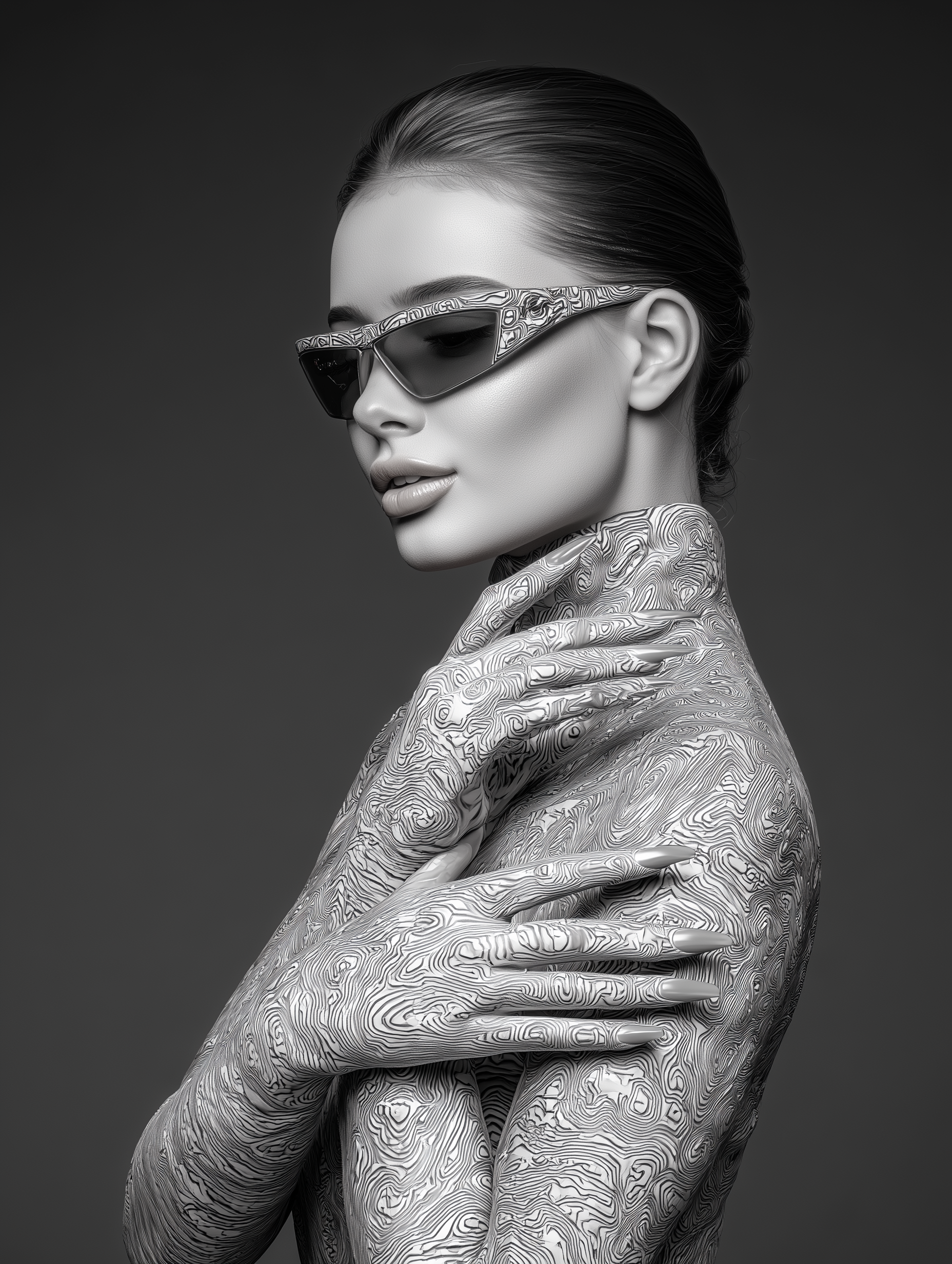 “Monochrome Flow” — Sculptural Fashion Portrait