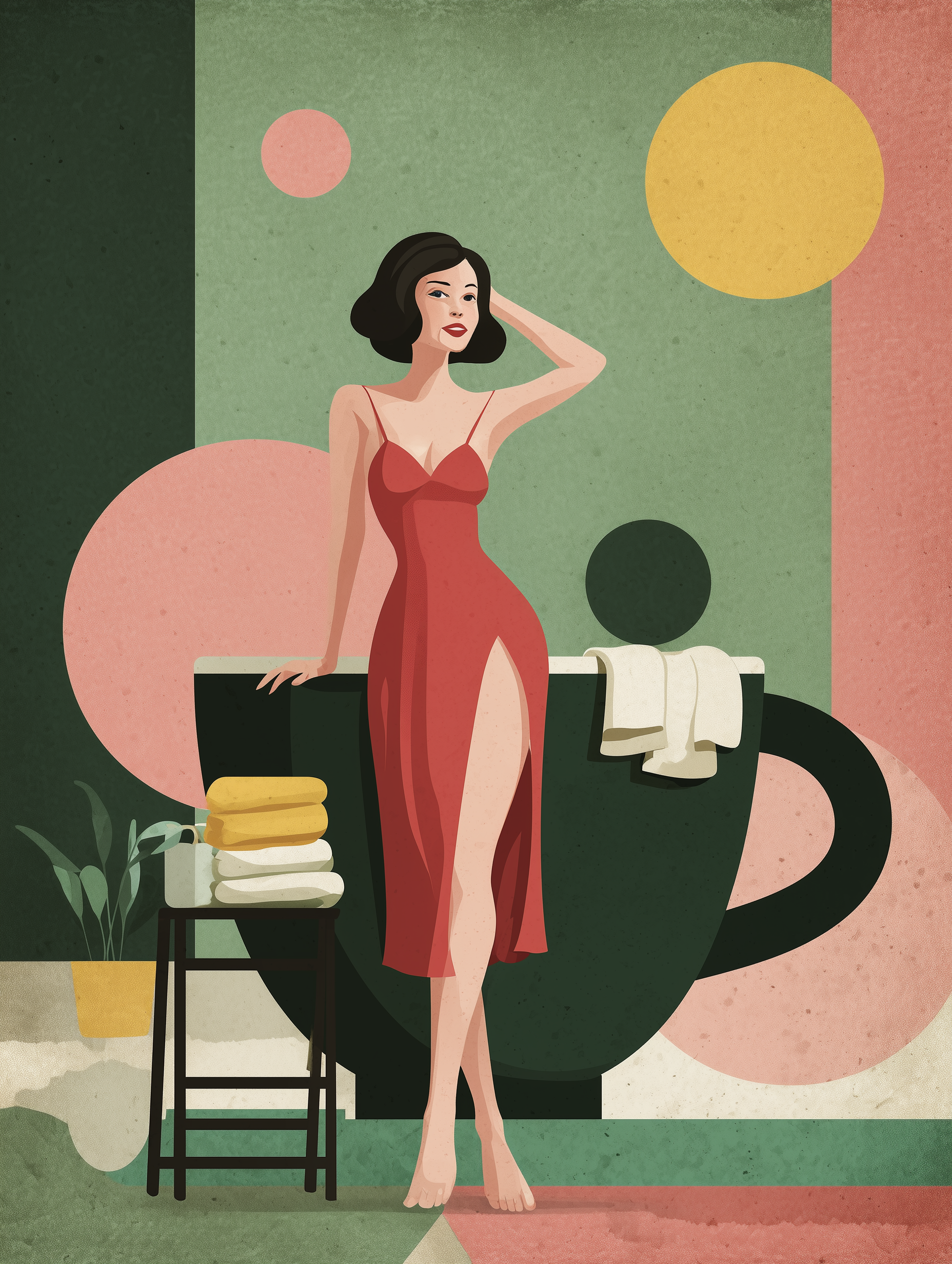 “Sunday Brew” — Retro Lady with Coffee Cup