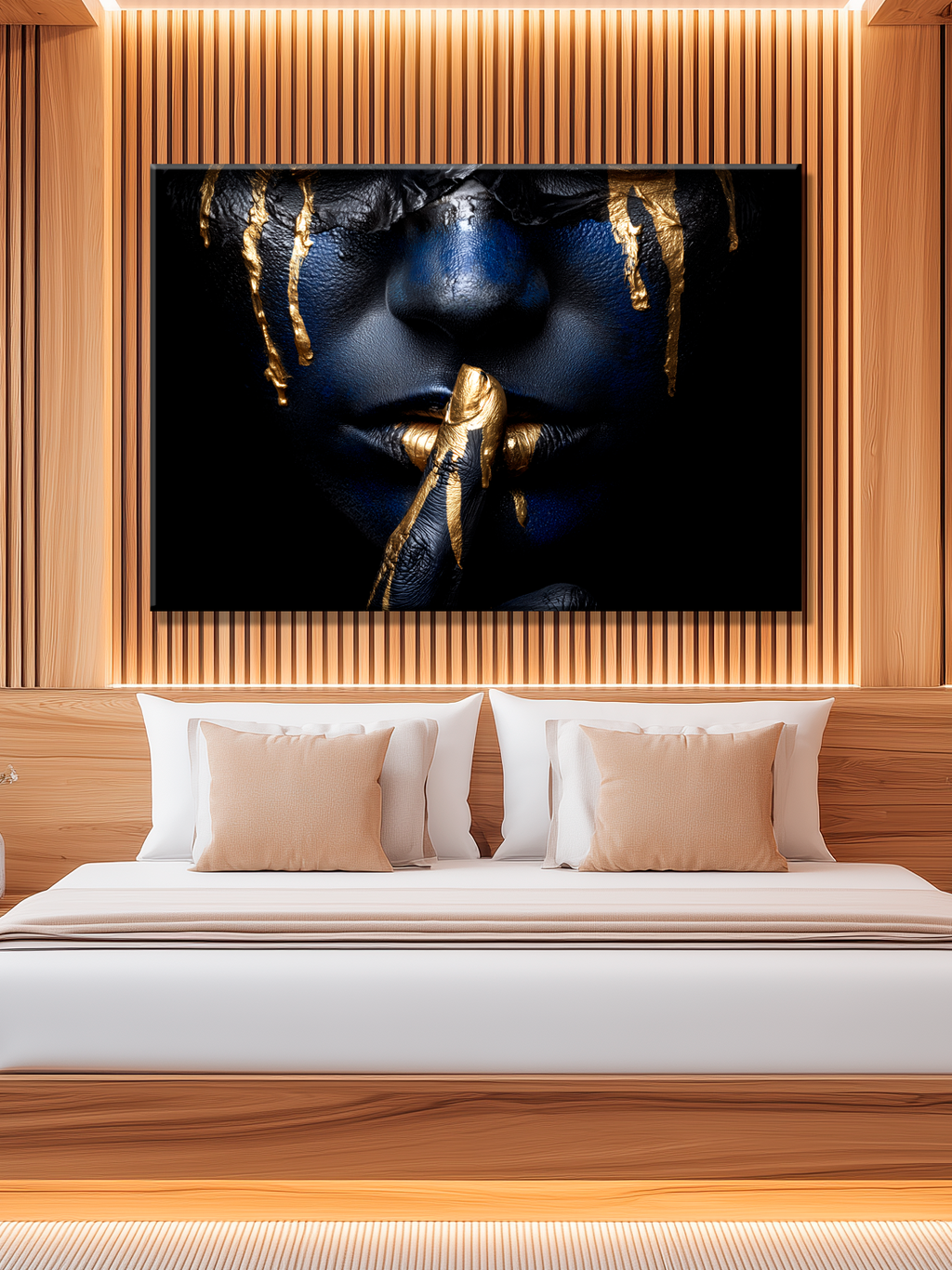 Midnight Silence – Blue & Gold Abstract Portrait