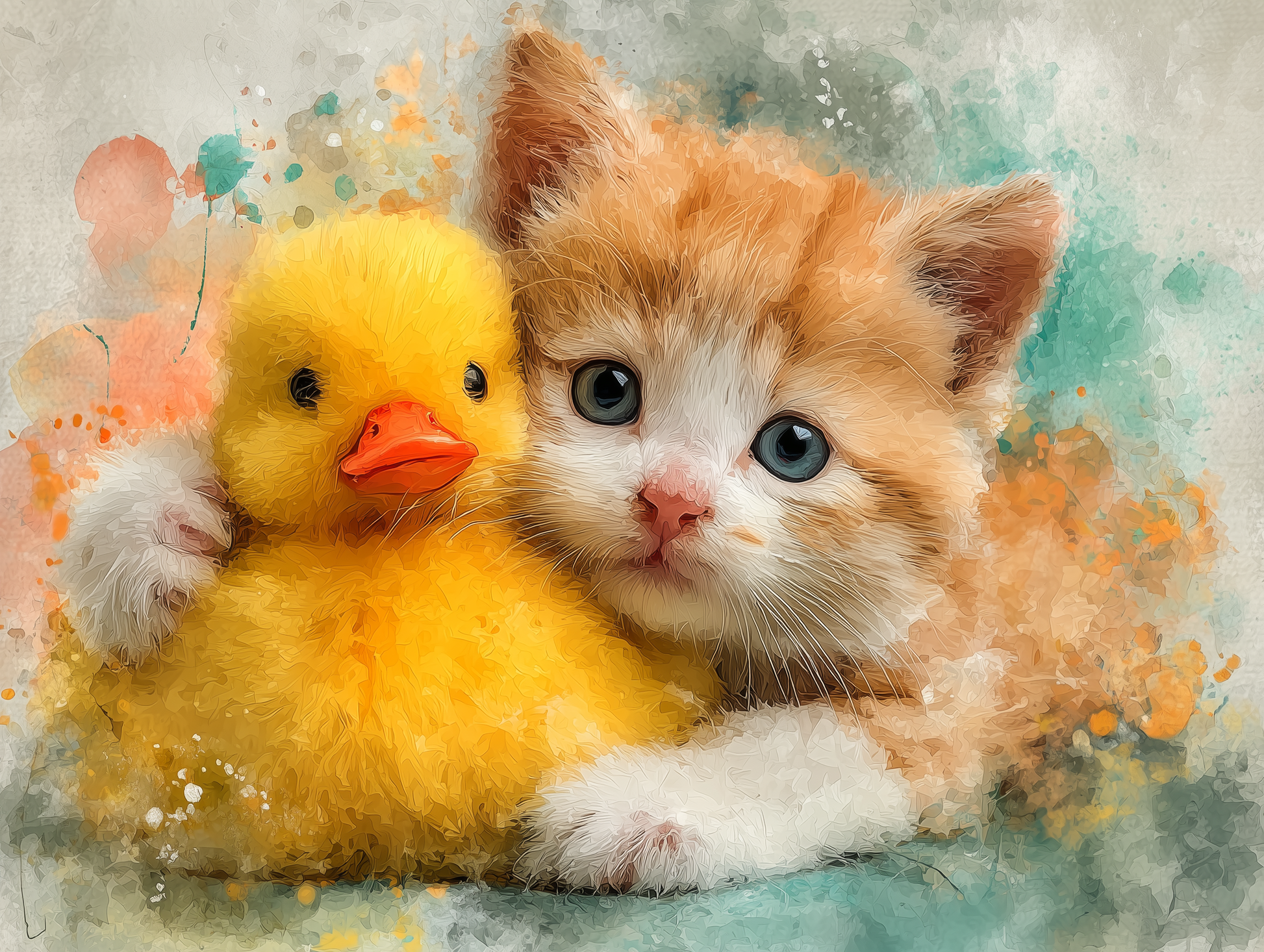 Kitten and Duck Watercolor Print