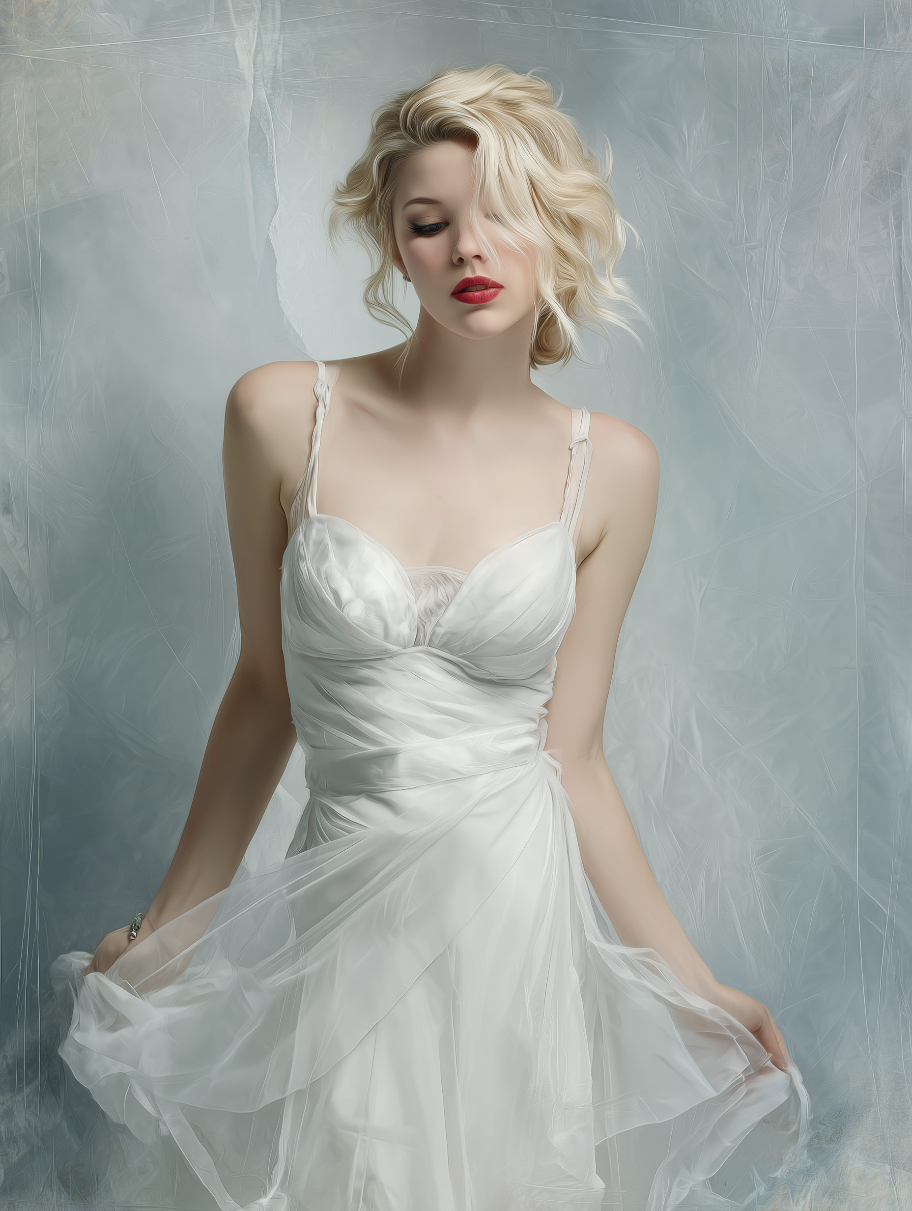 Whispers in White – Elegant Portrait Canvas