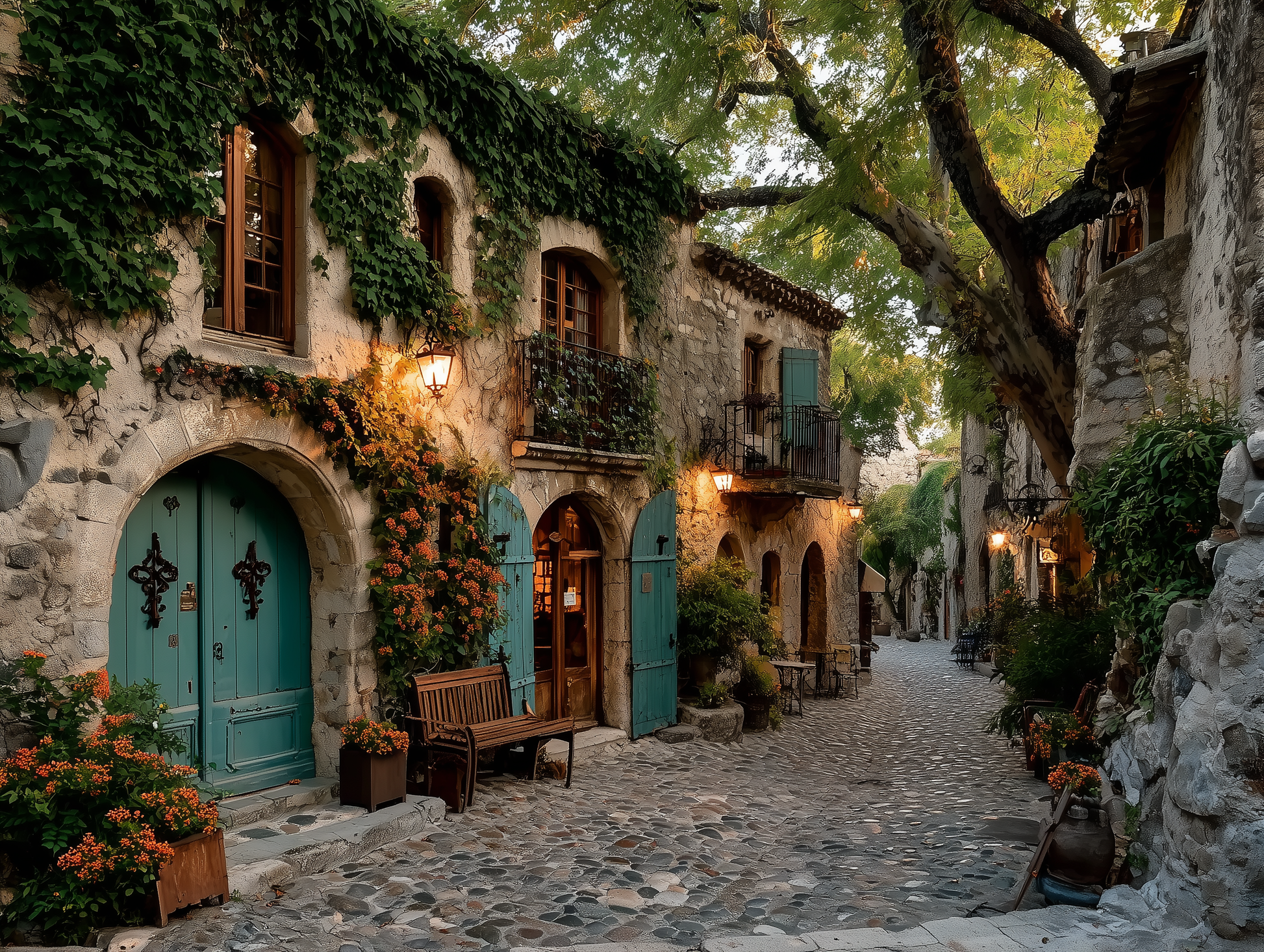 Old Village Charm – Rustic Street Canvas Wall Art