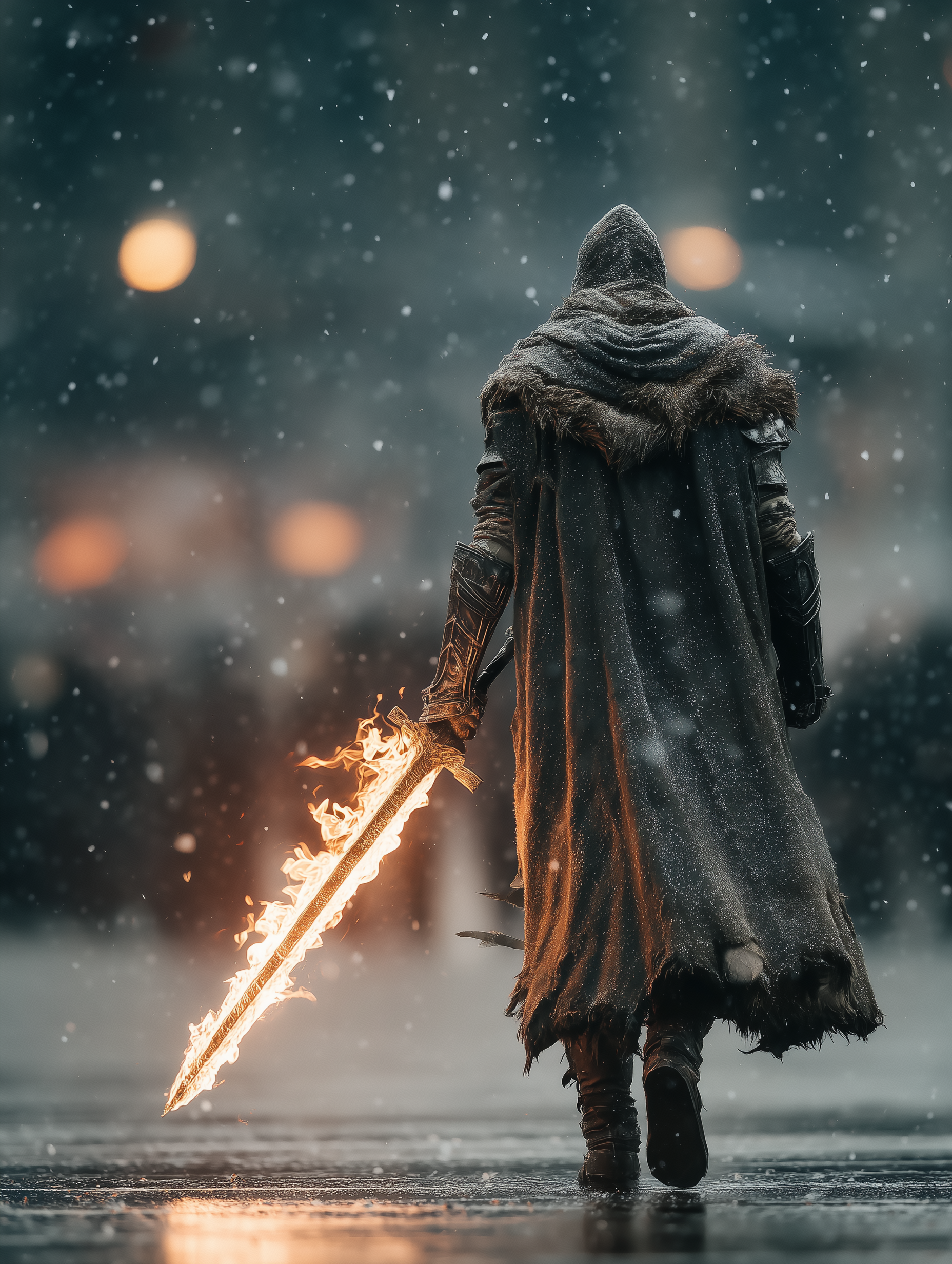 Warden of Flame – Fantasy Warrior with Burning Sword