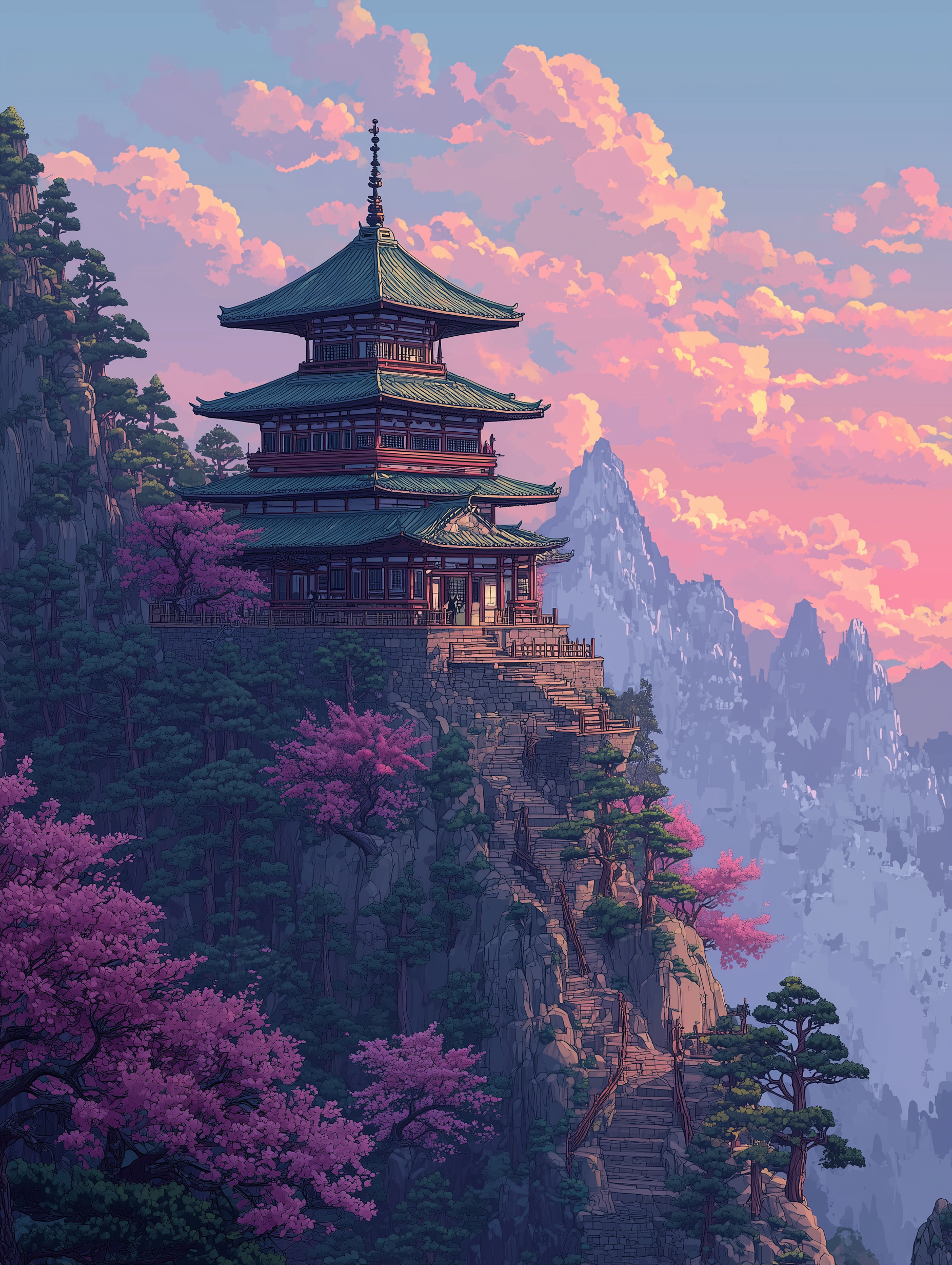 "Temple of Stillness" — Fantasy Pagoda Mountain
