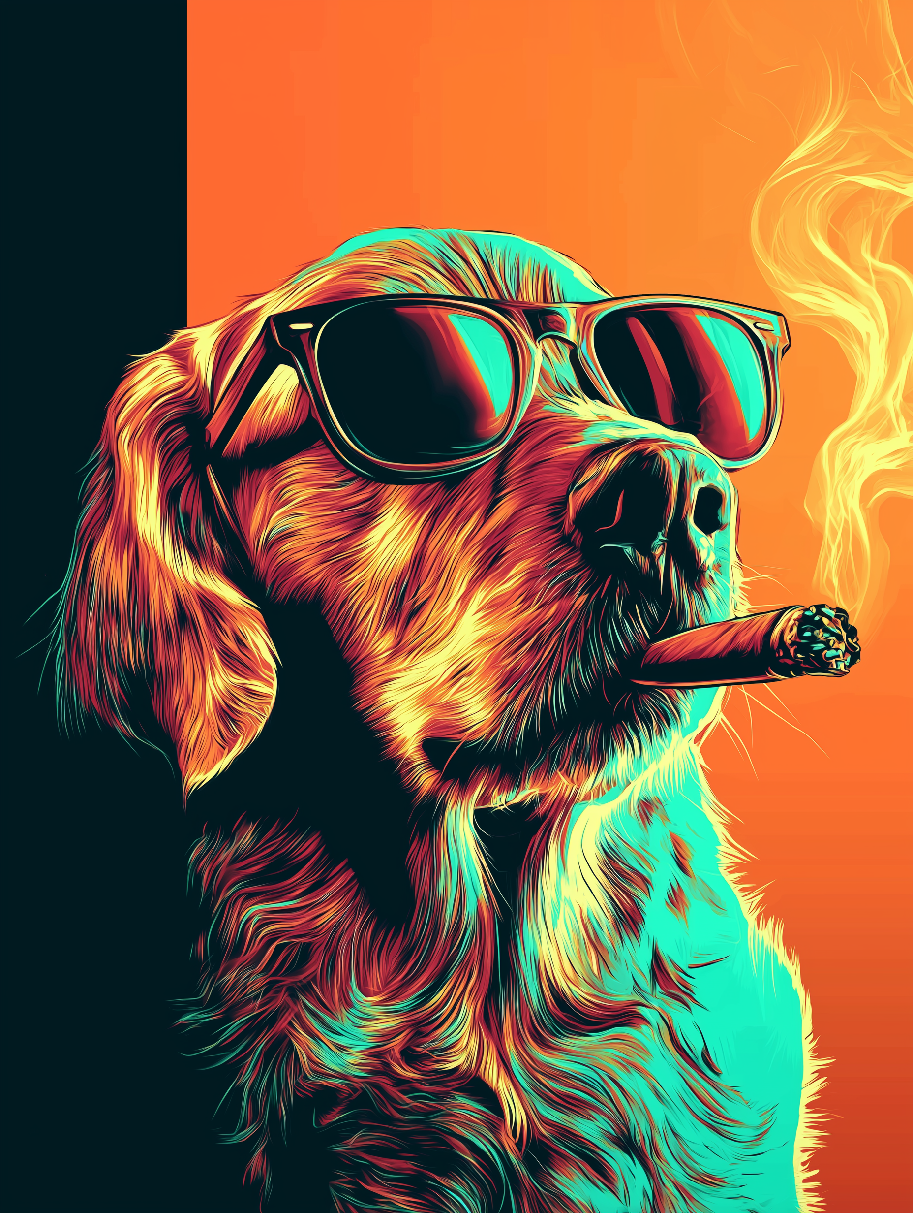 Cool Dog with Cigar – Neon Pop Art