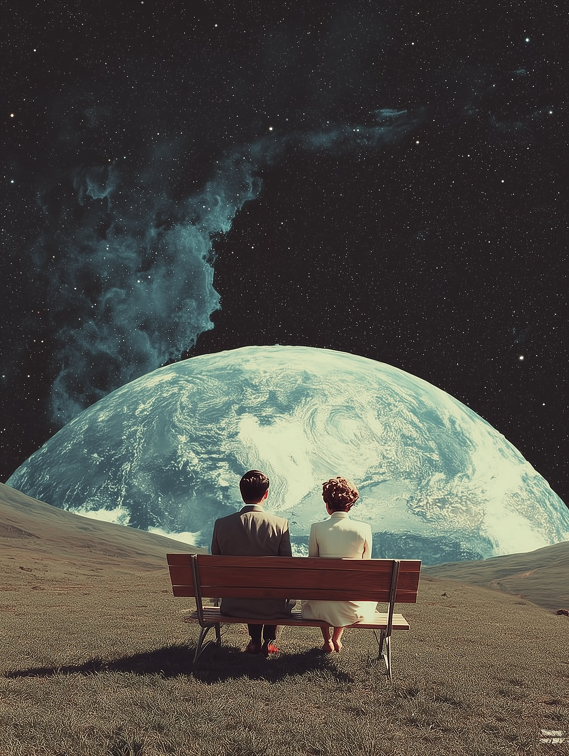 Stargazing Lovers — Retro Surreal Earthrise