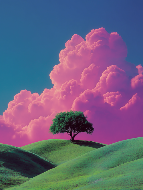 "Eternal Silence" — Surreal Pink Sky & Tree