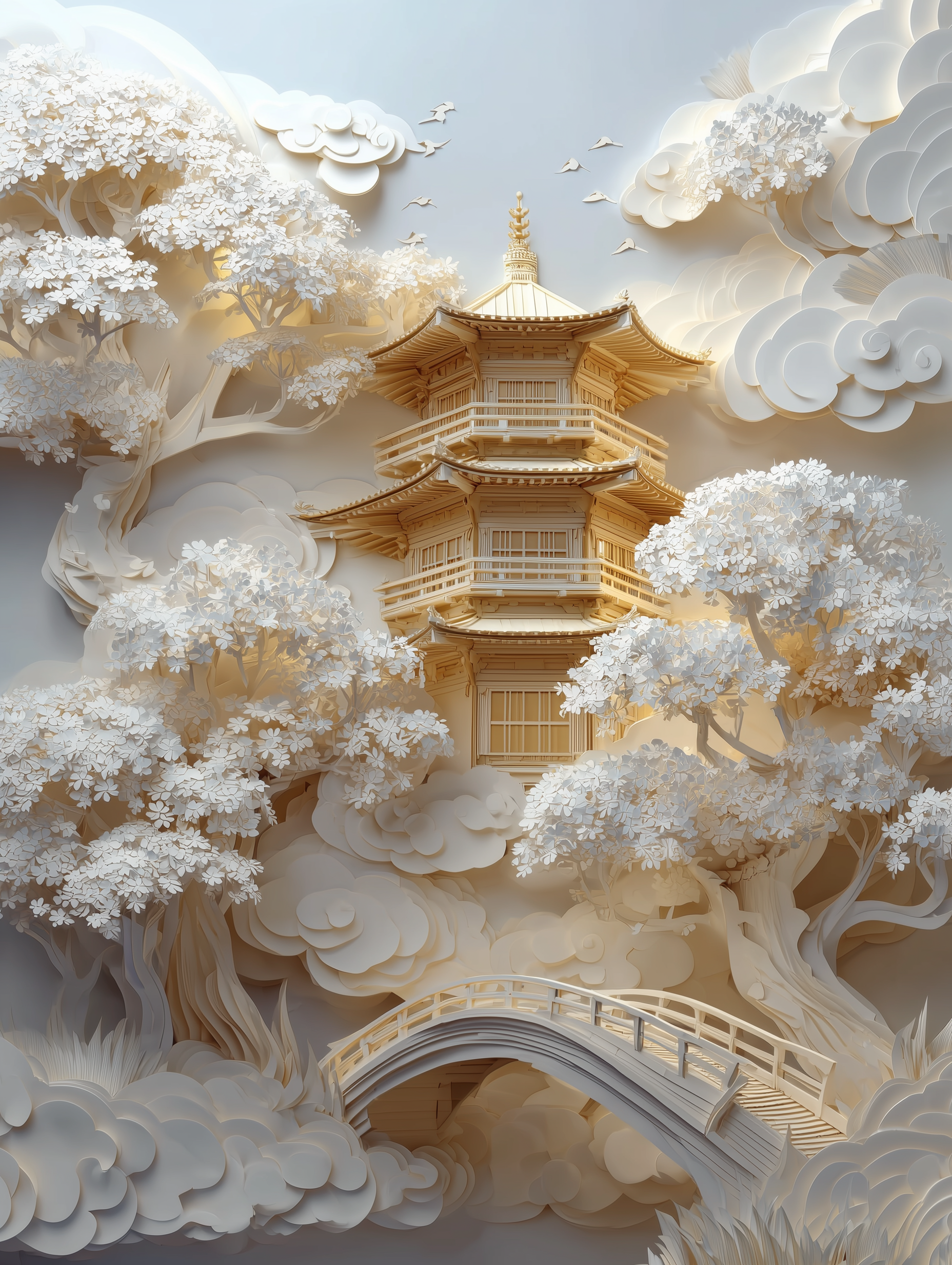"Paper Temple Dreams" — 3D Layered Japanese Pagoda