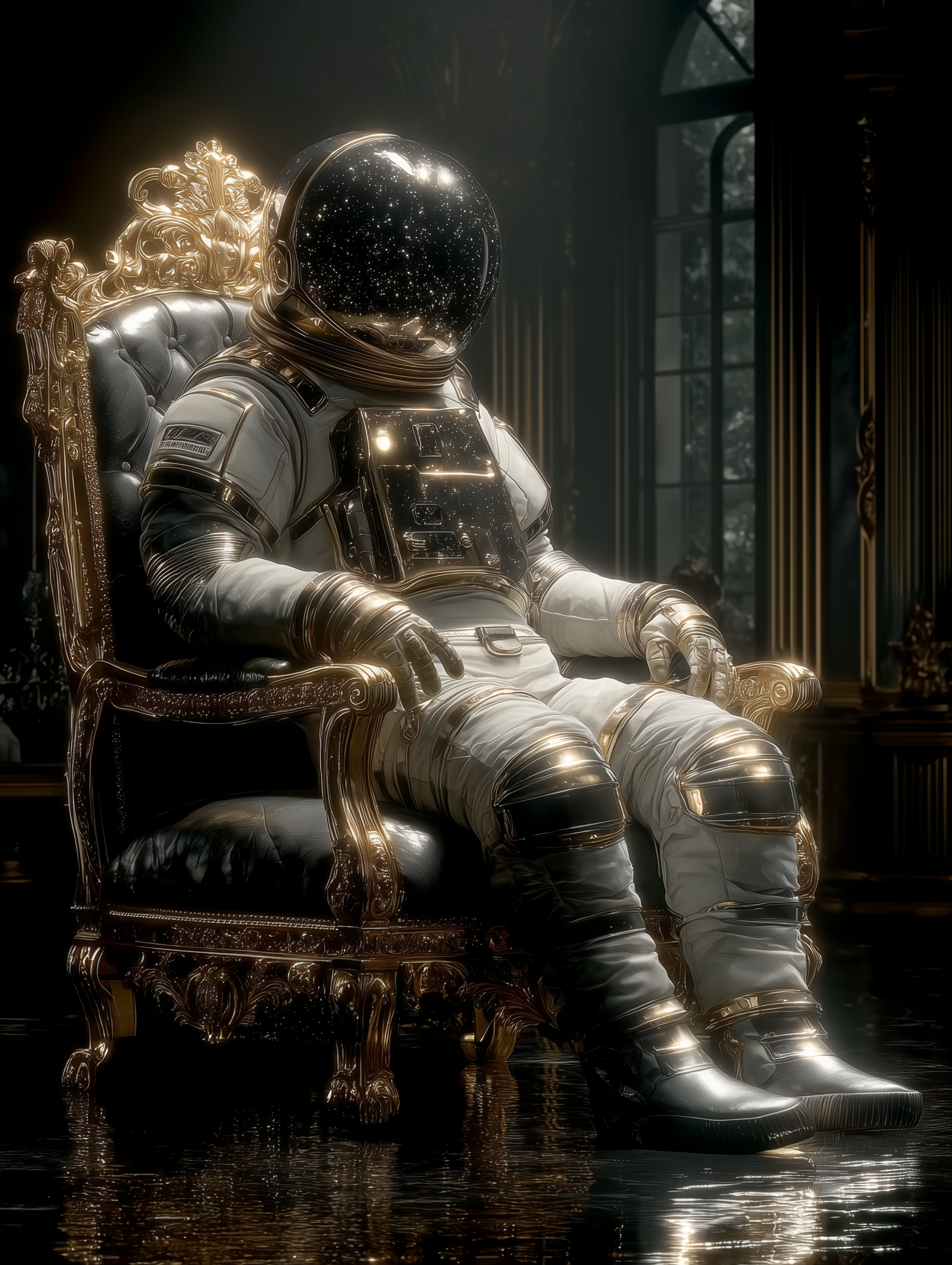 Cosmic Throne – Hyperrealistic Astronaut Wall Art