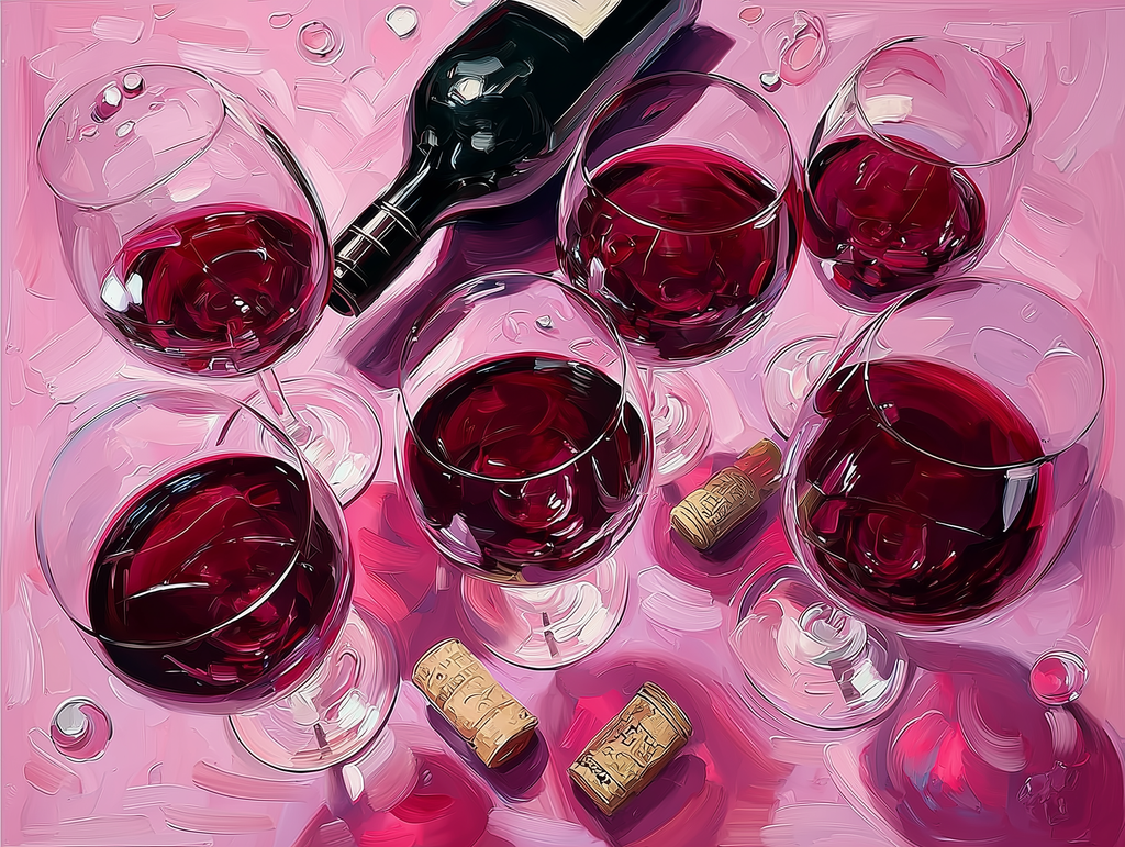 Crimson Celebration – Wine Glasses Still Life Canvas Wall Art
