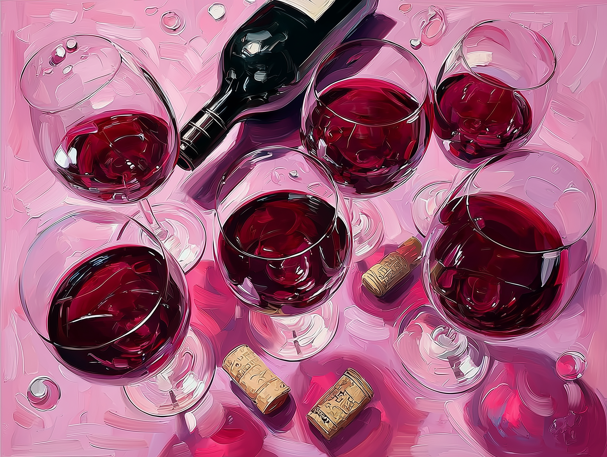 Crimson Celebration – Wine Glasses Still Life Canvas Wall Art