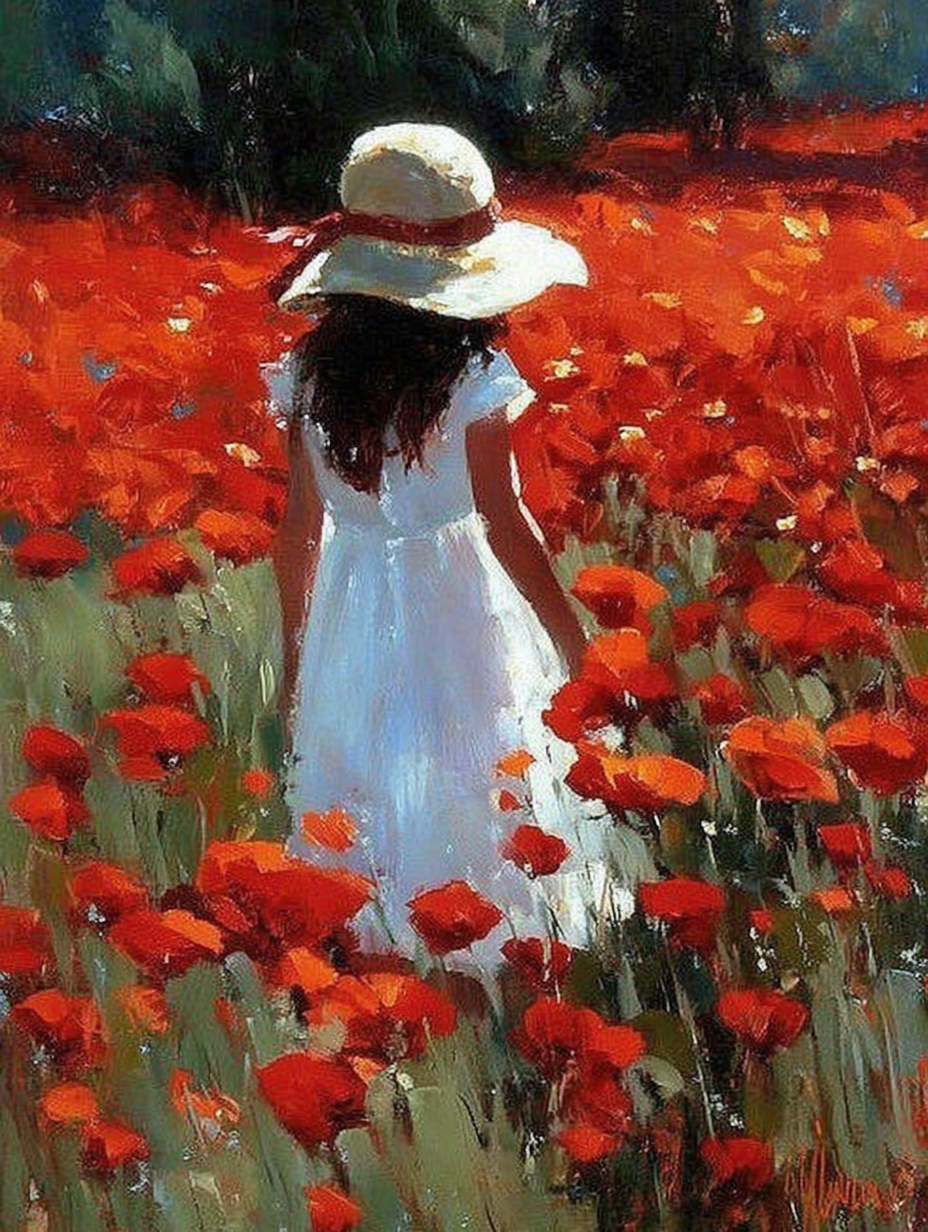 In Bloom – Girl in a Poppy Field Canvas Print