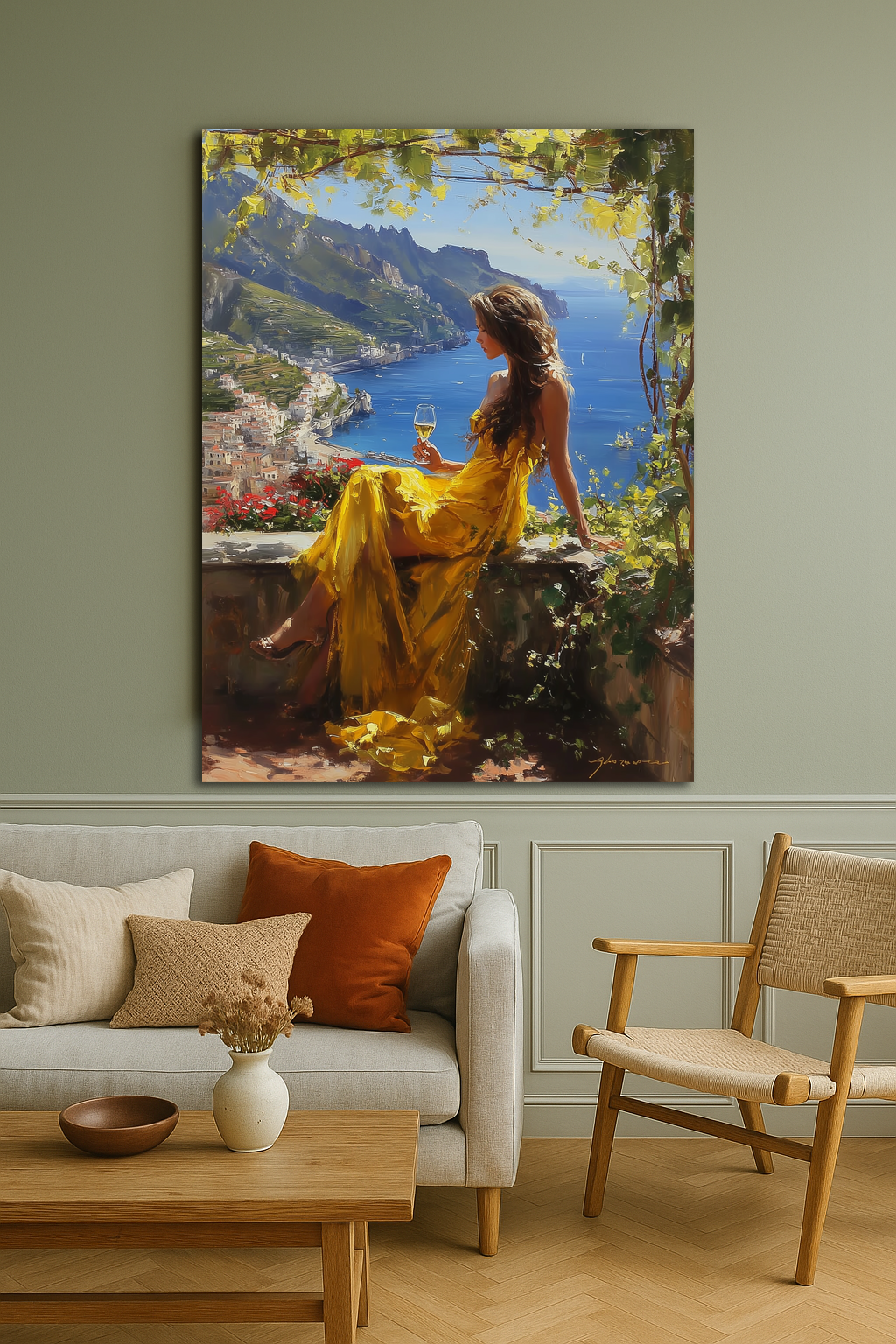 Golden Elegance – Woman by the Amalfi Coast